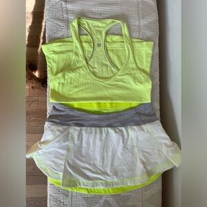 Lululemon XS tennis ball yellow skirt and tank